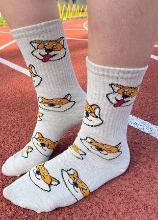 Шкарпетки жіночі високі 1 пара "песик акіта-іну" бежевий 36-41 р