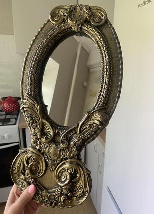 Настенное зеркало в винтажном стиле винтаж старинное ретро раритет в ванную спальню коридор фотосессия реквизит серебристое золотистое барокко волшебное