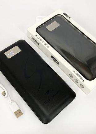 Мобільна зарядка портативна power bank 30000 mah ukc, зовнішній акумулятор, зарядка power bank. колір: чорний
