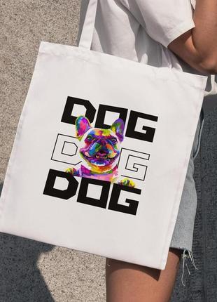 Сумка шопер із принтом "dog" біла