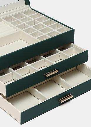 Шкатулка casegrace sp-01223 для украшений и ювелирных изделий трехуровневая 26,5*18*13,5 см green3 фото