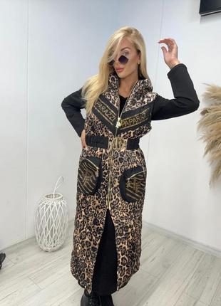 Шикарная удлиненная жилетка, леопардовый принт,с поясом резинкой, турция люкс качество бре...