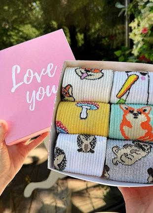 Бокс жіночих високих шкарпеток 36-41 на 6 пар у подарунковій коробці