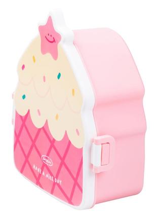 Ланч-бокс дитячий зі столовими приладами cake 20*18*8 см, рожевий