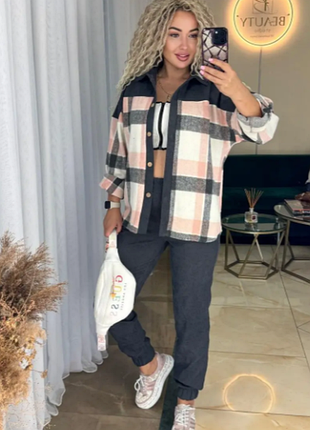 Спортивный костюм женский клетка  кашемир  s, м, l, xl 2 цвета  razg3591-sv550sве