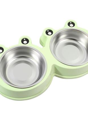 Миска для котов и собак двойная taotaopets frog 135501 green 36*20*5,5 см