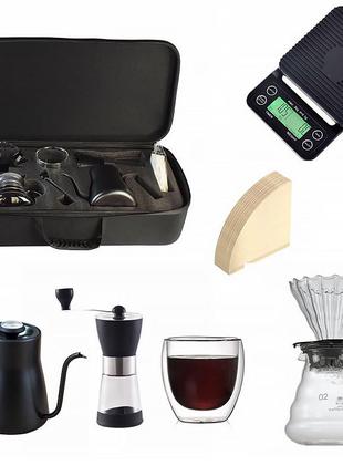 Дорожный кофейный набор ecocoffee ts-01 из 7 предметов для приготовления кофе с кейсом подарочный black