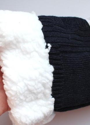 Чоловічі в'язані шкарпетки-тапочки на хутрі livergy ian 426537 2301 43-46 темно-синій...