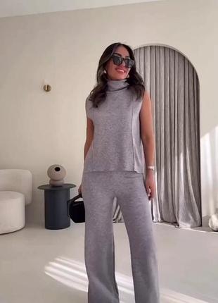 Стильний трикотажний костюм (жилет+брюки) у стилі zara двостороння ангора