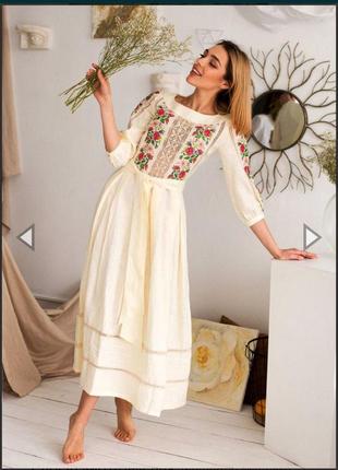 Жіноче лляне плаття linen galleri з вишивкою роксолана розмір 46