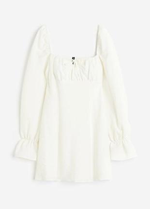 H&m платье молочное кремовое из крепа рукава буферы