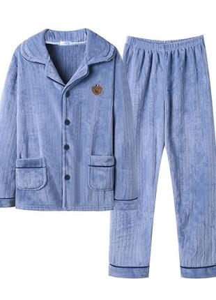 Комплект мужской пижамы ck-218 light blue рубашка с длинным рукавом и штанами теплая 2xl