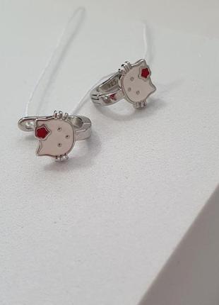 Серебряные детские сережки hello kitty