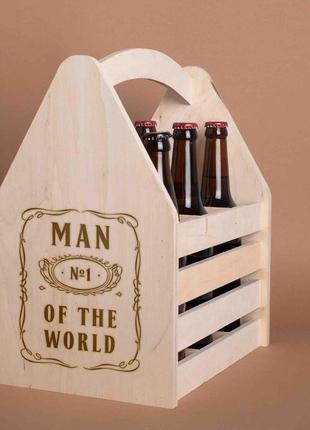 Ящик для пива "man №1 of the world" для 6 пляшок, світле дерево, англійська