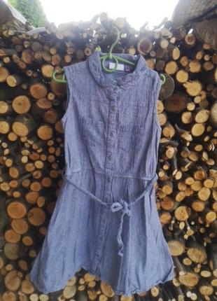 Хлопковое платье под джинс на 9-10 лет 134-140 см платье джинсовое с пояском1 фото