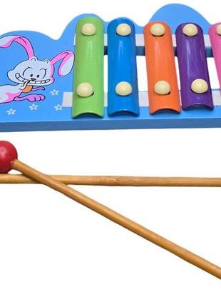 Детская развивающая игрушка ксилофон с рисунками животных, синего цвета, размер 24*14 см. || kilometr+2 фото