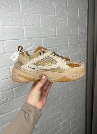 Кроссовки женские nike m2k tekno бежевые, найк м2к текно на высокой подошве беж