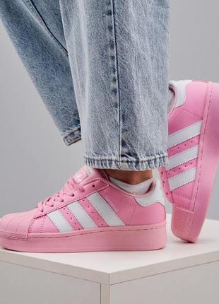 Кеды release adidas superstar platform pink, адидас суперстар платформ розовые
