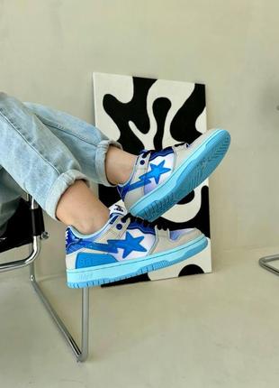 Женские кроссовки nike bape голубые с белым, кеды найк бейп женские голубые