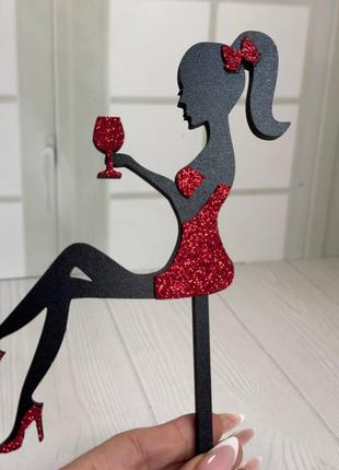 Топер у торт. верхівка для торта. "принцеса з келихом" червоний