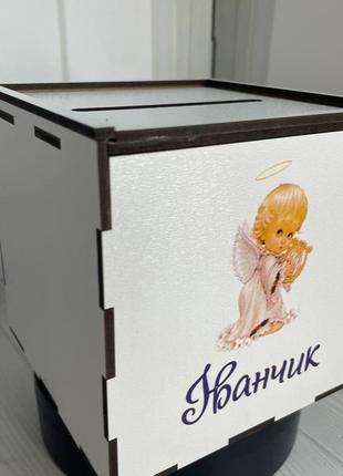 Іменна колілка скарбничка копілка з кольоровим принтом (будь-який малюнок/ім'я) розмір куб 12,5 см