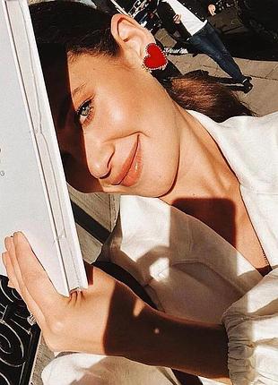 Серьги сережки серёжки сердечки красные сердца гвоздики большие