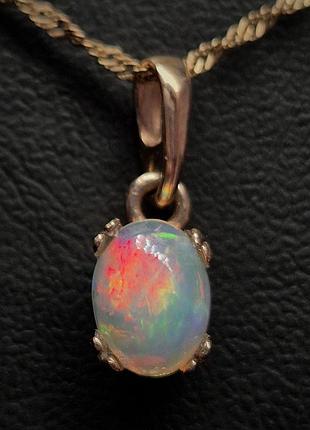 Кулон золотой женский с природным камнем опалом подвеска ручной работы опал