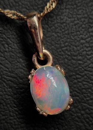Кулон золотой женский с природным камнем опалом подвеска ручной работы опал