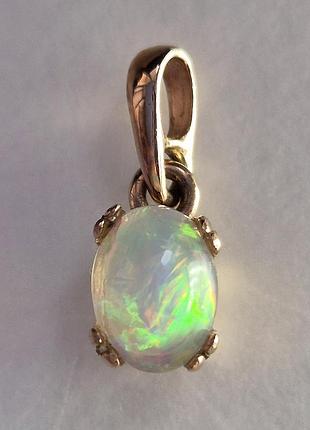 Кулон золотой женский с природным камнем опалом подвеска ручной работы опал