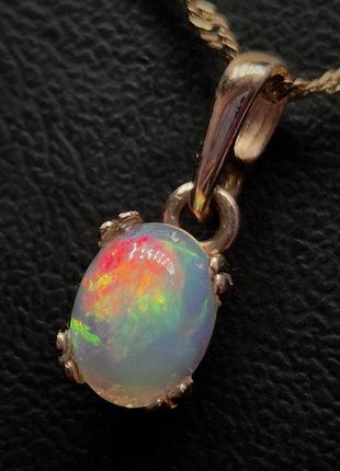 Кулон золотой женский с природным камнем опалом подвеска ручной работы опал
