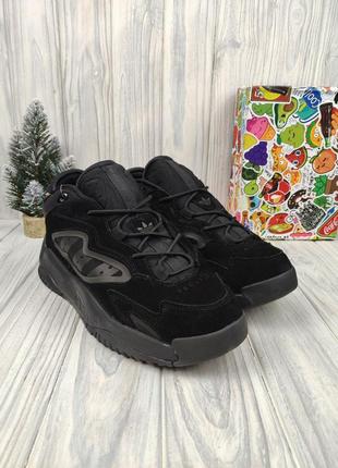 Кроссовки мужские зимние adidas negro streetball winter black fur высокие с мехом