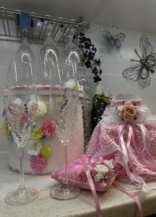 Подарочный свадебный набор розовый6 фото