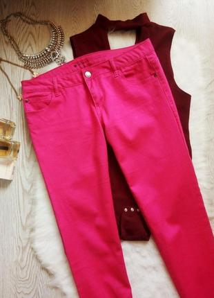 Розовые цветные яркие плотные джинсы скинни узкачи малиновые батал большой размер3 фото