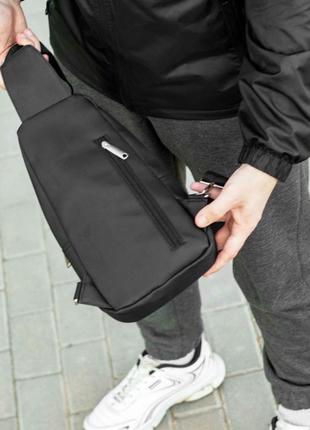 Чоловіча сумка нагрудна слінг через плече philipp plein чорна з еко шкіри одне лямковий рюкзак6 фото