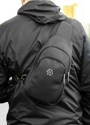 Чоловіча сумка нагрудна слінг через плече philipp plein чорна з еко шкіри одне лямковий рюкзак4 фото