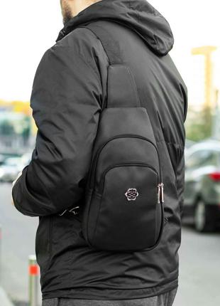 Чоловіча сумка нагрудна слінг через плече philipp plein чорна з еко шкіри одне лямковий рюкзак2 фото