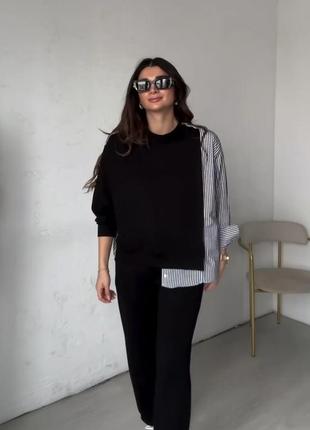 Костюм пояс штани прямі широкі завужені джогери по фігурі оверсайз сорочка блузка блуза легкий літо короткий рукав