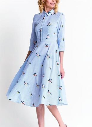Платье миди vovk вышитое платье с вышивкой пышное платье в полоску полосатое платье в полоску цветочный принт цветы