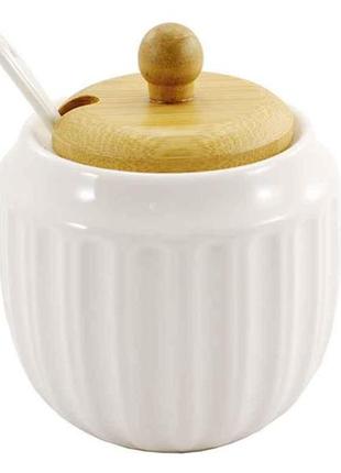 Цукорниця 340 мл з ложкою та дерев. кришкою pj02889-1 тм interos