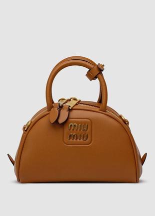 Miumu leather top handle bag brown