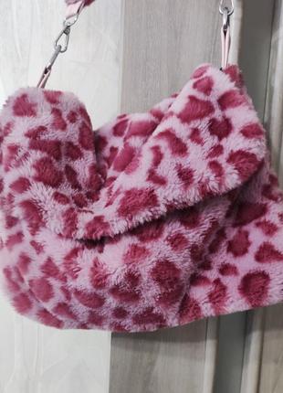 Леопардова сумочка, рожева хутряна сумка