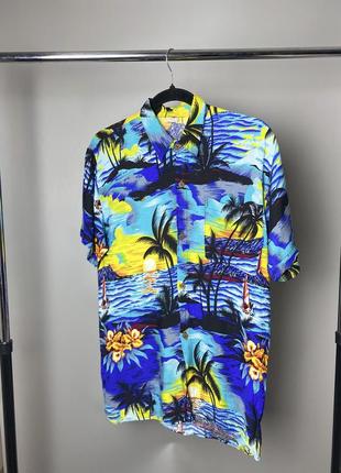 Вінтажна гавайка сорочка hawaii розмальована легка літня made in gavai vintage shirt avandard