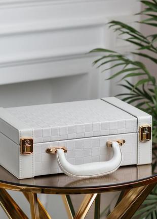 Шкатулка органайзер для украшений бижутерии прямоугольная 27 х 18.5 х 9 с зеркальцем чемодан из экокожи серая3 фото