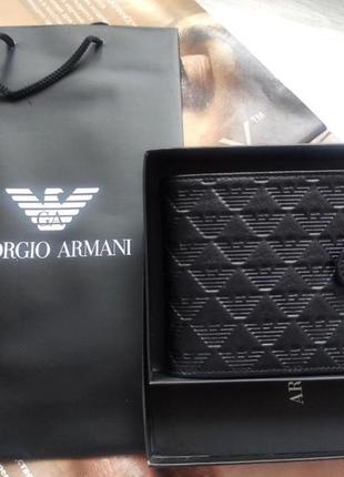 Чоловічий шкіряний гаманець armani з фірмовим пакетом 39533