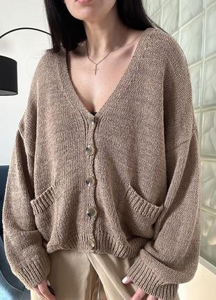 Коричневий оверсайз кардиган zara
