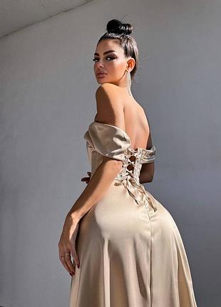 Жіноча вишукана ошатна вечірня бежева довга сукня: окремо корсет і спідниця випукний