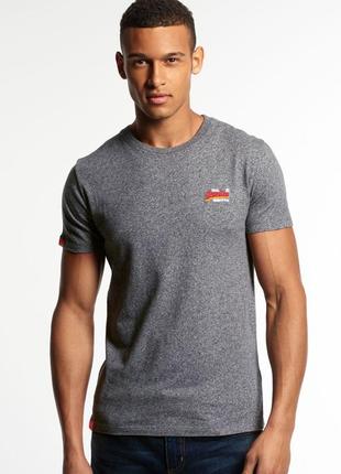 Красивая хлопковая футболка цвета серый меланж superdry vintage, 💯 оригинал