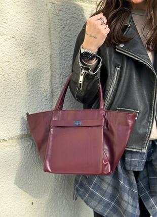 Кожаная женская бордовая сумка из натуральной кожи бургунди