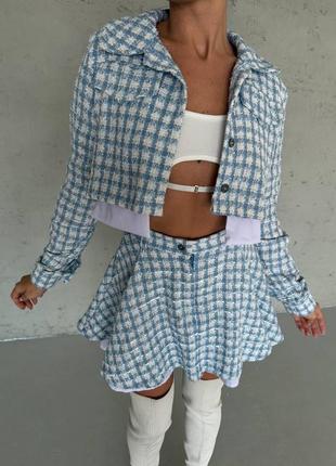 Твідовий костюм 🍒 жіночий костюм піджак та спідниця з шортами 🍒