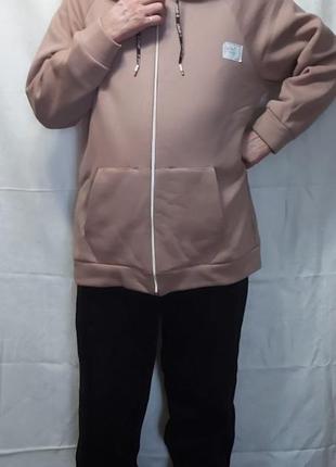 Костюм тебби трехнитка, размеры:xl/xxl/xxl (58-60, 165-170)кофта беж, брюки черные. женский/мужский